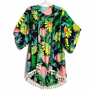 💛Judith March BoHo Kaftan Cover Up w Tassle Fringe Size Small